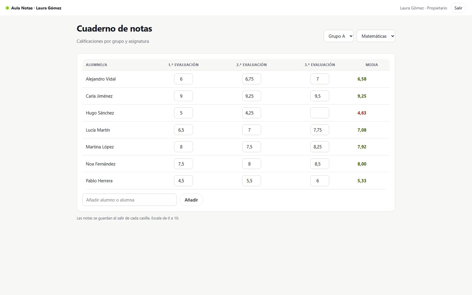 Captura de pantalla de Aula Notas